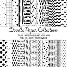 Load image into Gallery viewer, Black and White Scandi Doodle Papers