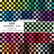 Load image into Gallery viewer, 100 Checkerboard Pattern Digital Papers (Black)