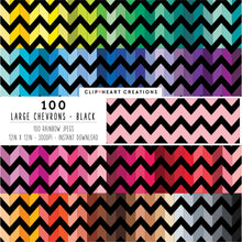 Load image into Gallery viewer, 100 Large Chevron Pattern Digital Papers (Black)
