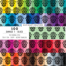 Load image into Gallery viewer, 100 Damask Patterns Digital Papers (Black)