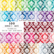 Load image into Gallery viewer, 100 Damask Patterns Digital Papers (White)