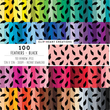Load image into Gallery viewer, 100 Feather Pattern Digital Papers (Black)