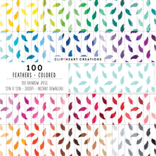 Load image into Gallery viewer, 100 Feather Pattern Digital Papers (Color)