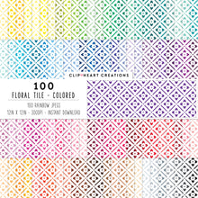 Load image into Gallery viewer, 100 Floral Tile Pattern Digital Papers (Color)
