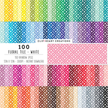 Load image into Gallery viewer, 100 Floral Tile Pattern Digital Papers (White)