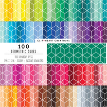 Load image into Gallery viewer, 100 Geometric Cube Pattern Digital Papers
