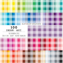 Load image into Gallery viewer, 100 Gingham Pattern Digital Papers (White)