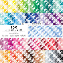 Load image into Gallery viewer, 100 Diagonal Greek Key Pattern Digital Papers (White)