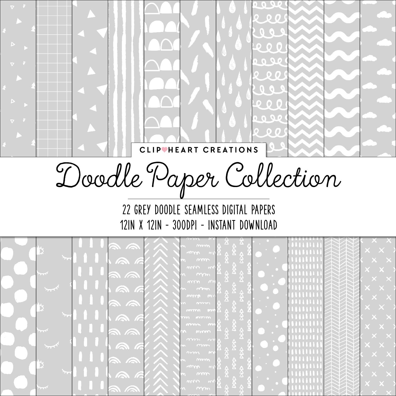 Grey Scandi Doodle Papers – clipheart creations