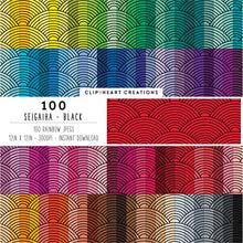 Load image into Gallery viewer, 100 Seigaiha Pattern Digital Papers (Black)