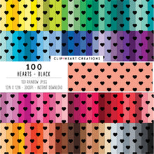 Load image into Gallery viewer, 100 Hearts Pattern Digital Papers (Black)