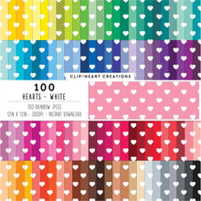 Load image into Gallery viewer, 100 Hearts Pattern Digital Papers (White)