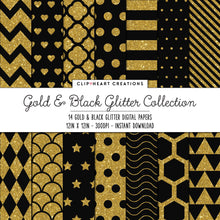 Load image into Gallery viewer, Gold & Black Glitter Digital Paper Pack