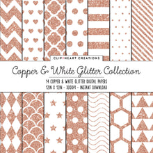 Load image into Gallery viewer, Copper & White Glitter Digital Papers