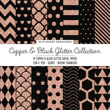 Load image into Gallery viewer, Copper & Black Glitter Digital Papers