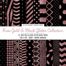 Load image into Gallery viewer, Rose Gold & Black Glitter Digital Papers