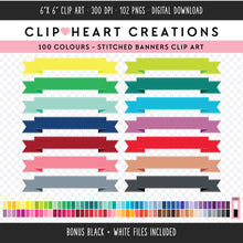 Load image into Gallery viewer, 100 Stitched Ribbon Banner Digital Clip Art