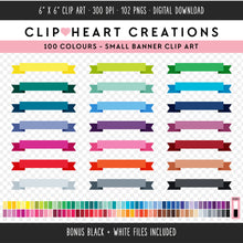 Load image into Gallery viewer, 100 Small Ribbon Banner Clip Art