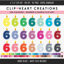 Load image into Gallery viewer, 100 Number Six Birthday Candle Clip Art