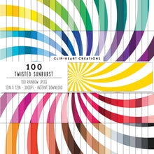 Load image into Gallery viewer, 100 Twisted Sunburst Digital Papers (White)
