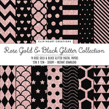 Load image into Gallery viewer, Rose Gold & Black Glitter Digital Papers