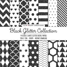 Load image into Gallery viewer, Black Glitter Pattern Digital Papers