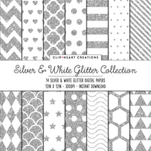 Load image into Gallery viewer, Silver Glitter Pattern Digital Papers