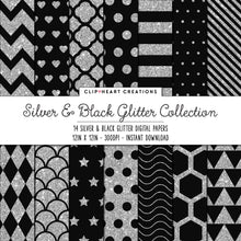 Load image into Gallery viewer, Silver & Black Glitter Pattern Digital Papers