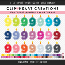 Load image into Gallery viewer, 100 Number Nine Birthday Candle Clip Art