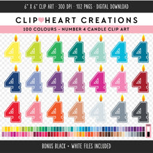 Load image into Gallery viewer, 100 Number Four Birthday Candle Clip Art