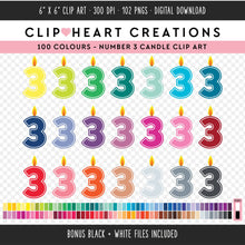 Load image into Gallery viewer, 100 Number Three Birthday Candle Clip Art