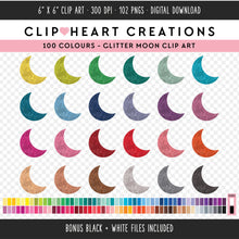 Load image into Gallery viewer, 100 Glitter Crescent Moon Clip Art