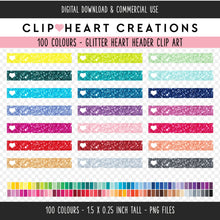 Load image into Gallery viewer, 100 Glitter Heart Header Clip Art