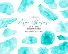 Load image into Gallery viewer, Aqua Watercolor Shapes Clip Art