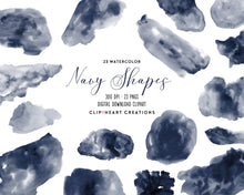 Load image into Gallery viewer, Navy Watercolor Shapes Clip Art