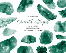 Load image into Gallery viewer, Emerald Watercolor Shapes Clip Art