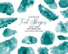 Load image into Gallery viewer, Teal Watercolor Shapes Clip Art