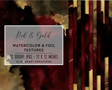 Load image into Gallery viewer, Red & Gold Watercolor and Foil Digital Papers