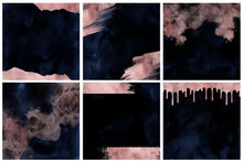 Load image into Gallery viewer, Navy & Rose Gold Watercolor and Foil Digital Papers