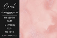Load image into Gallery viewer, Coral Glitter Watercolor Digital Papers