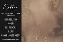 Load image into Gallery viewer, Coffee Glitter Watercolor Digital Papers