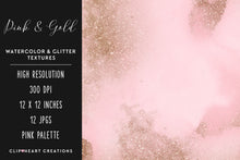 Load image into Gallery viewer, Pink Glitter Watercolor Digital Papers
