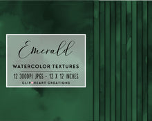 Load image into Gallery viewer, Emerald Green Watercolor Digital Papers