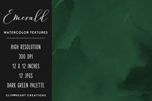 Load image into Gallery viewer, Emerald Green Watercolor Digital Papers