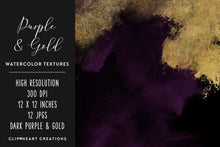 Load image into Gallery viewer, Purple & Gold Watercolor and Foil Digital Papers