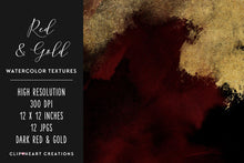 Load image into Gallery viewer, Red & Gold Watercolor and Foil Digital Papers