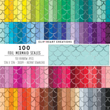 Load image into Gallery viewer, 100 Foil Mermaid Scales Digital Papers