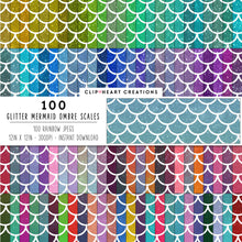 Load image into Gallery viewer, 100 Glitter Ombre Mermaid Scales Digital Papers