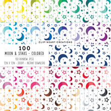 Load image into Gallery viewer, 100 Moon & Stars Pattern Digital Papers (Color)