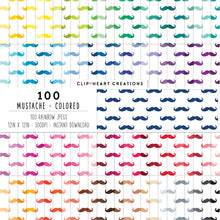 Load image into Gallery viewer, 100 Mustache Pattern Digital Papers (Color)